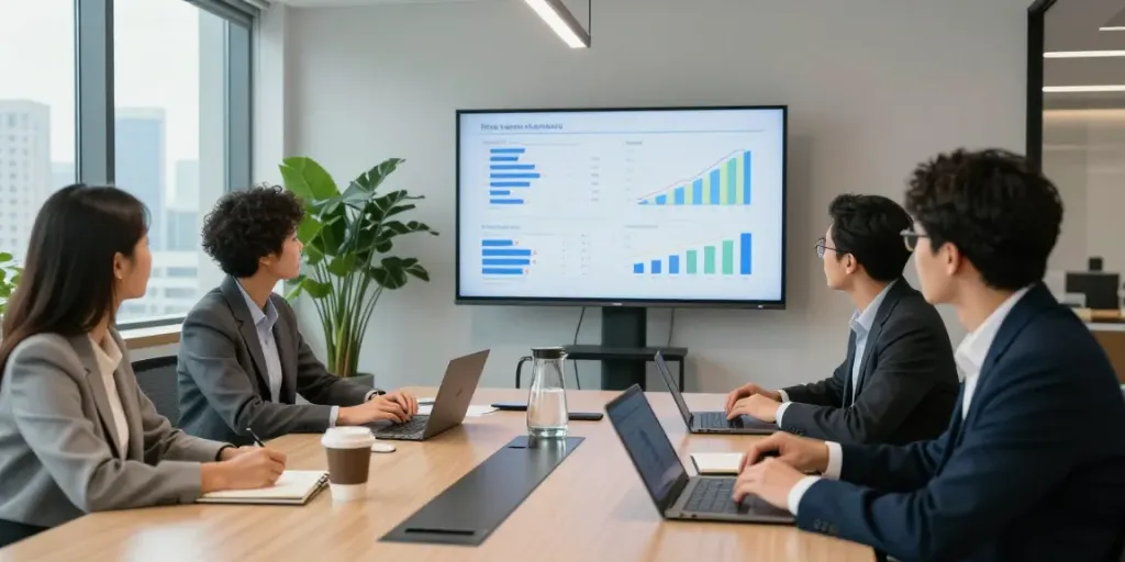 Lead Roedl team collaborating in a modern office consultation setting, showcasing strategic business insights.