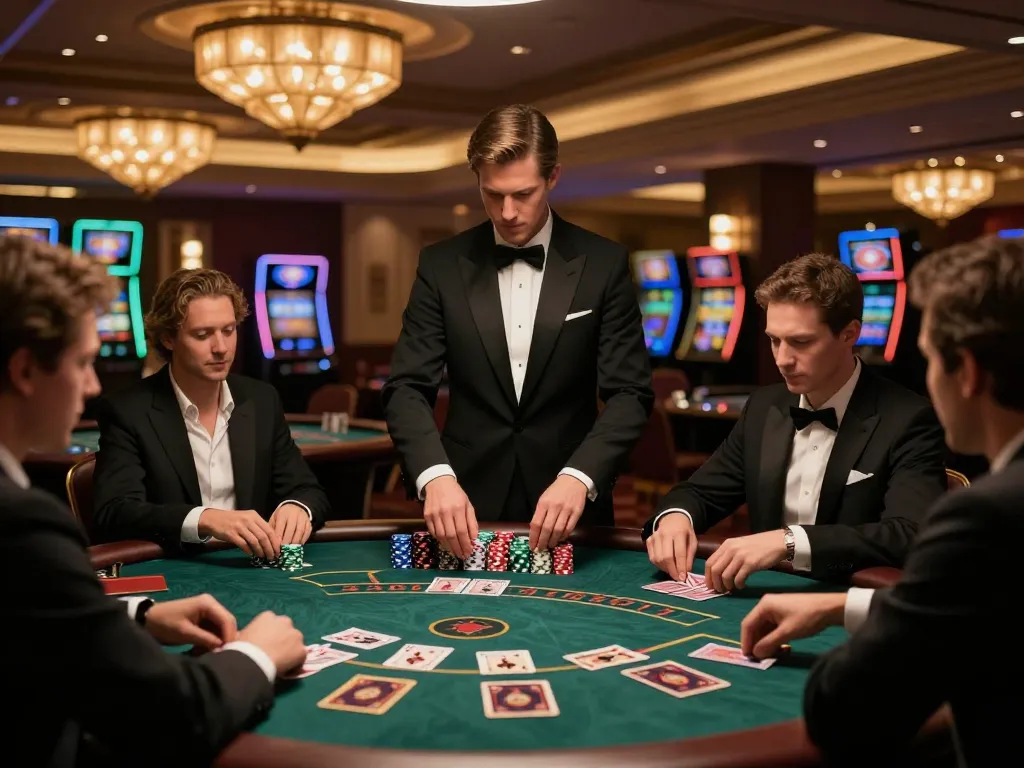Players at Bet168 blackjack table strategizing bets in an upscale casino atmosphere.