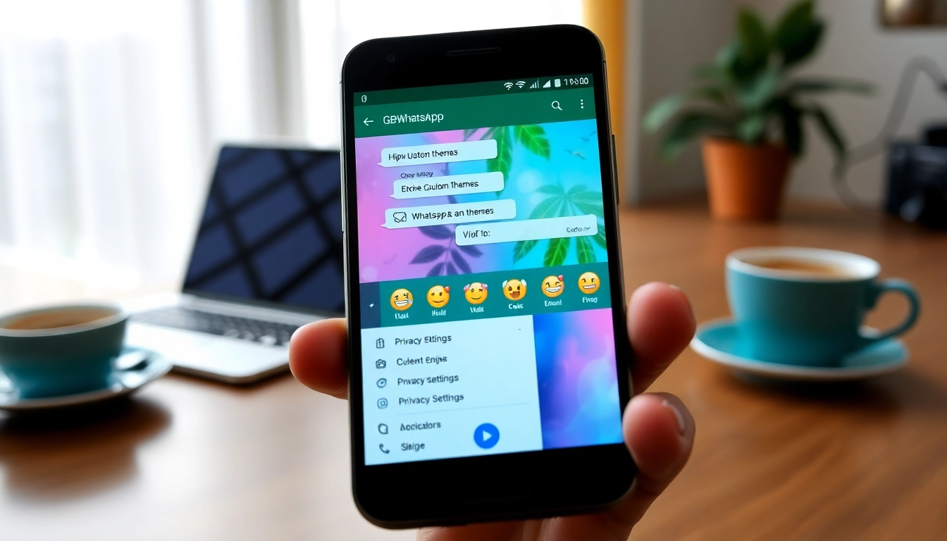 Experience the vibrant features of GBWhatsApp on a smartphone, highlighting customization options and privacy settings.