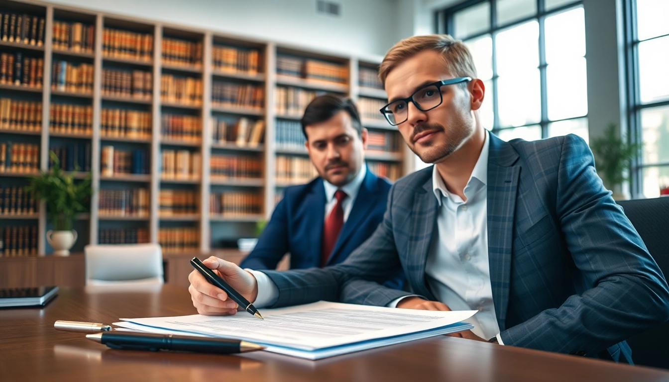 Engaged Houston Injury Attorney providing legal guidance in an office setting.