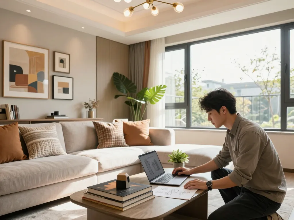 Beautiful living room designed by Tanda Design Studio, showcasing ออกแบบบ้าน with elegant furniture and natural light.