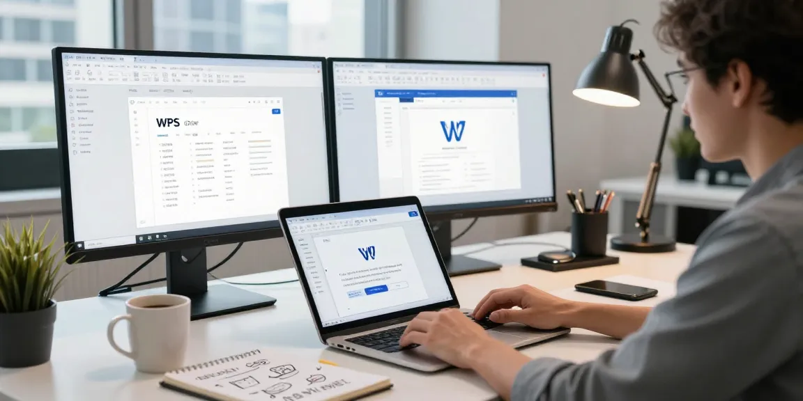 Professional workspace with WPS Office applications, highlighting wps下载 for modern productivity.