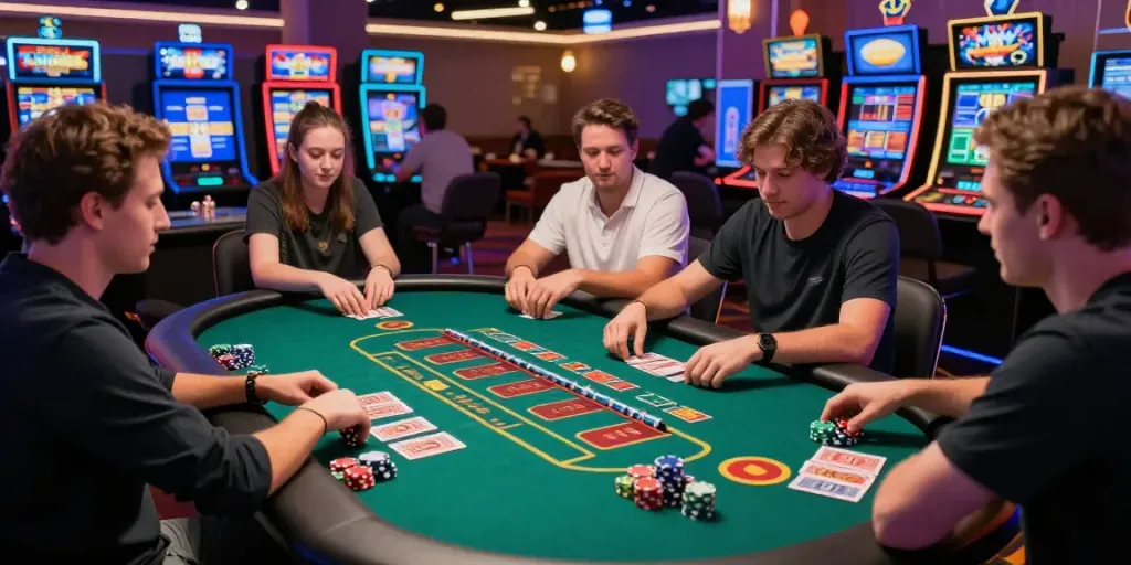 Experience the thrill of casinos not on gamstop with lively gaming table scenes and diverse players.