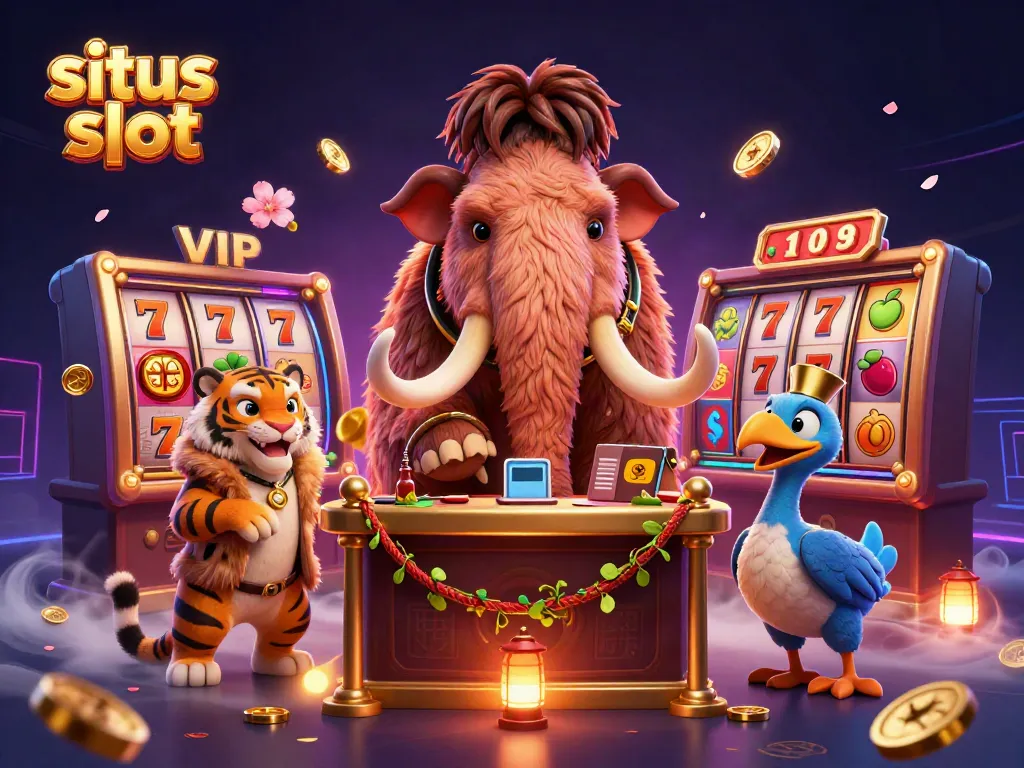 Experience the excitement of situs slot with our vibrant 3D illustration featuring dynamic casino characters and game elements.