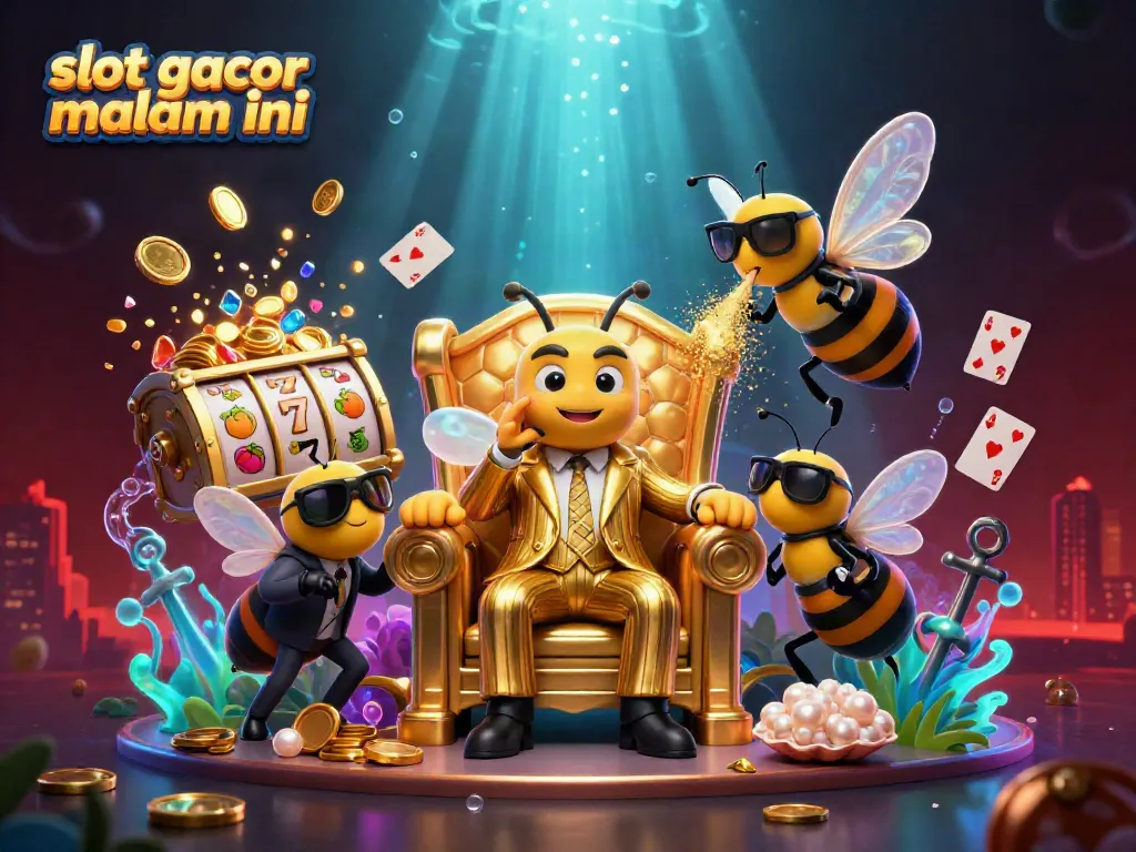 Menggandeng slot gacor malam ini, ilustrasi 3D karakter kasino dengan elemen slot yang menarik.