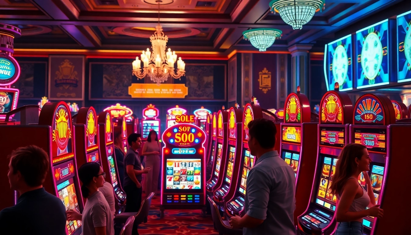 Bermain slot online di mesin kasino yang cerah dan menarik, menghasilkan suasana seru.