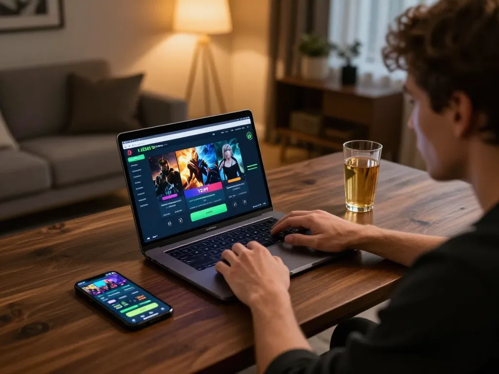 Engaging user interacts with the 12bet app on laptop, showing a dynamic online gambling experience.