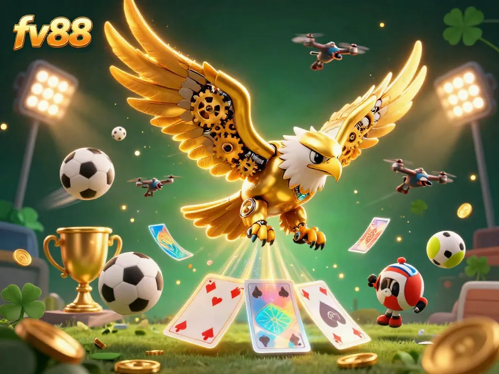 Experience the thrill of fv 88 with an energetic scene showcasing a cybernetic eagle amidst dynamic betting elements.