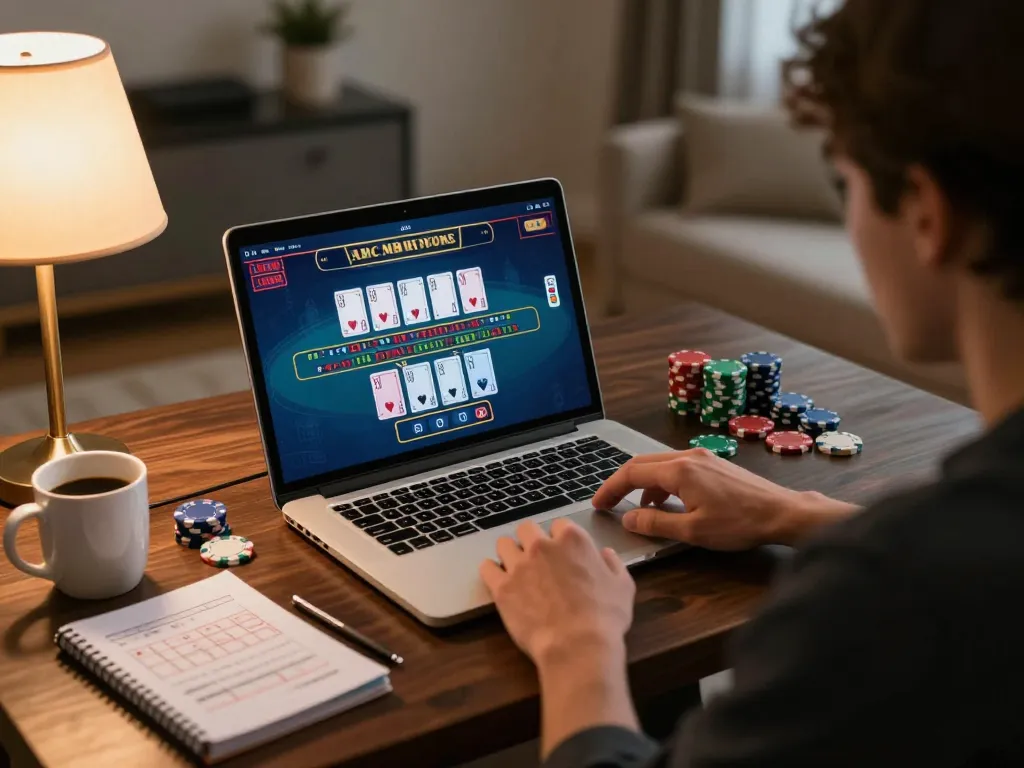 Playing immersive live baccarat on lc88 from home with strategic notes and warm lighting