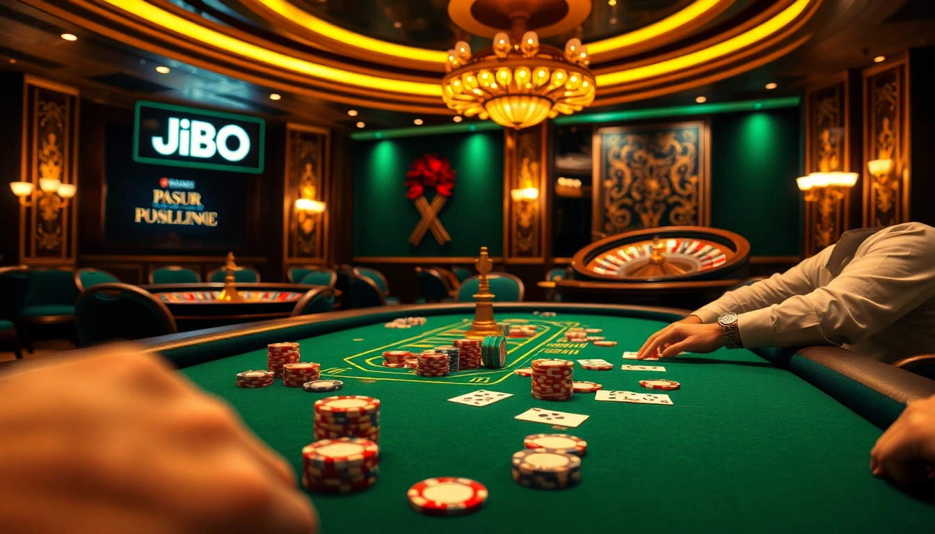 Experience the thrill of high-stakes poker at JBO Casino with vibrant games and luxurious settings.