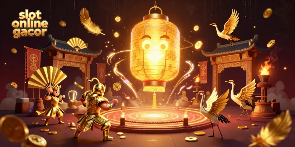 Experience thrilling gameplay with slot online gacor featuring a dynamic 3D illustration of vibrant characters and casino elements.