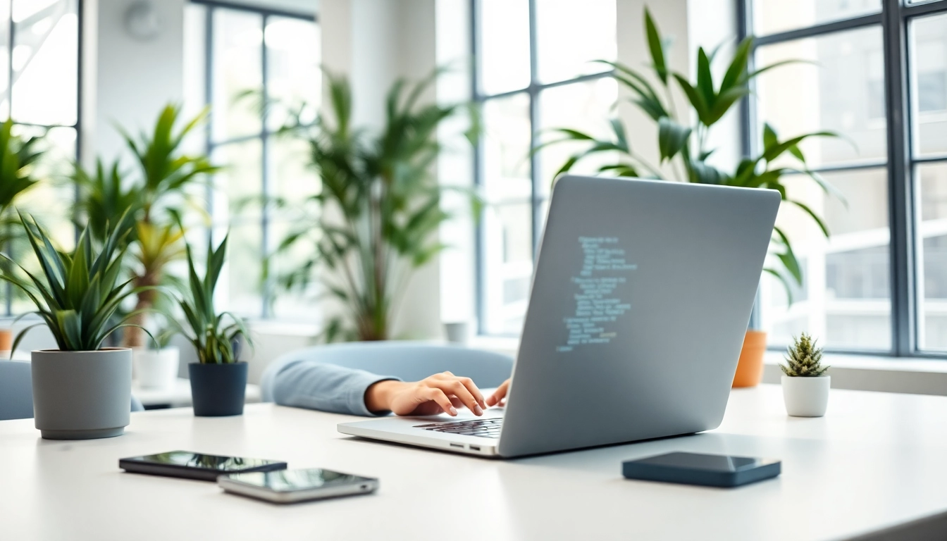 Engaging web developer at work on https://www.maeden.com/en, showcasing a modern office environment.