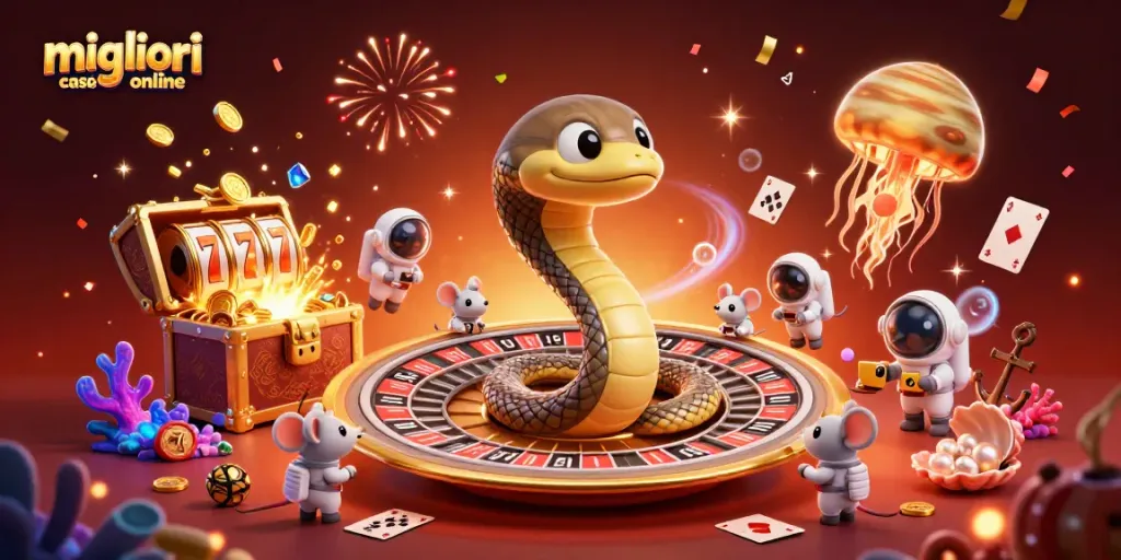 I migliori casino online offrono emozionanti giochi e vincite incredibili in un'illustrazione vibrante.