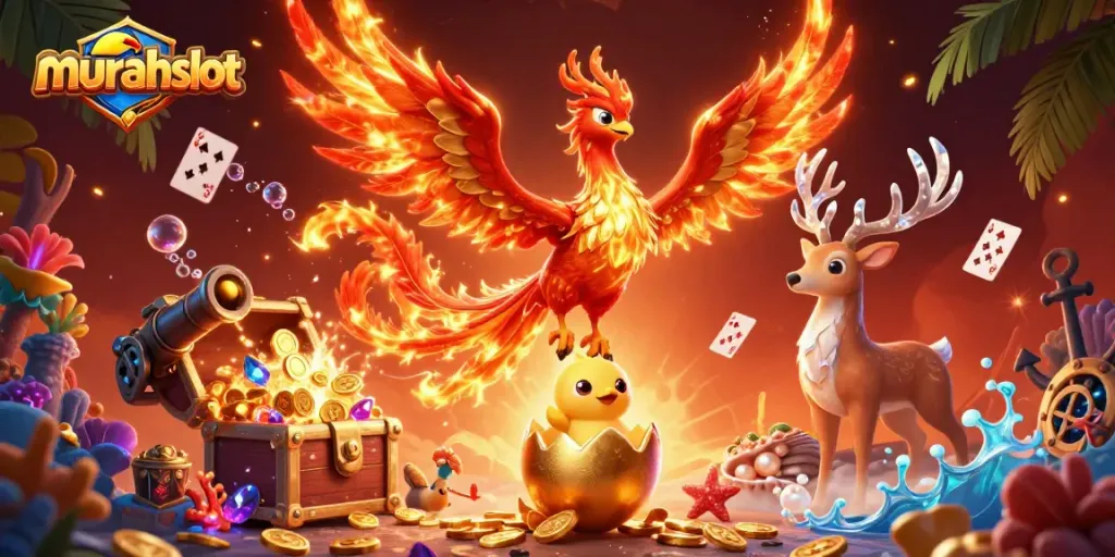 Menangkan peluang jackpot dengan murahslot, penuh dengan karakter fantastis dan elemen permainan kasino.