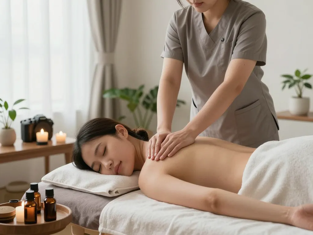 Experience a 치평동마사지 in a serene spa setting, highlighting relaxation and wellness elements.