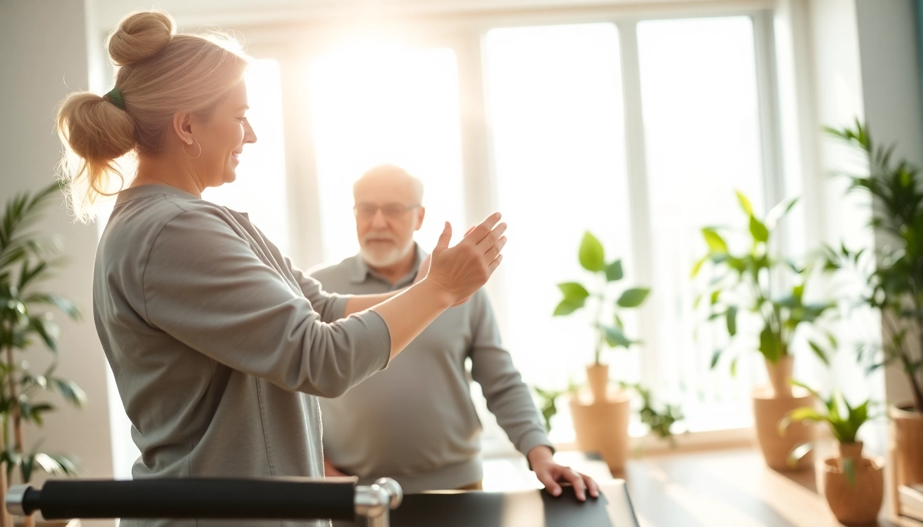 Senior physiotherapy Edmonton session in progress, showcasing attentive care from the therapist.