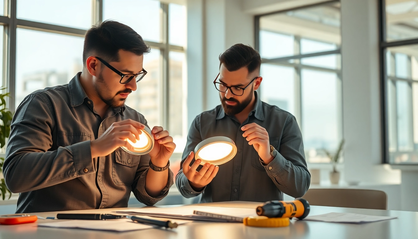 Experienced team showcasing expert led warranty company services for LED products in a modern office setting.