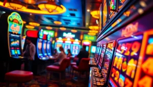 Menggambarkan permainan mesin bro138 slot dengan grafis berwarna-warni dan suasana yang meriah.