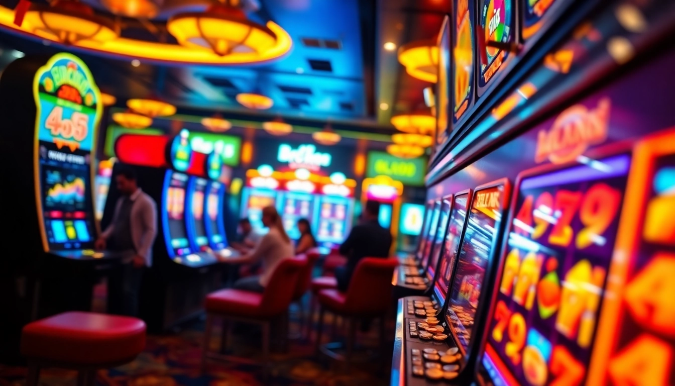 Menggambarkan permainan mesin bro138 slot dengan grafis berwarna-warni dan suasana yang meriah.