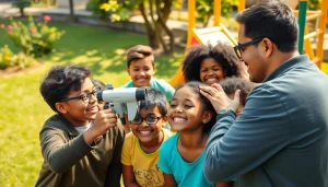 Promoting Our Children's Vision through an engaging outdoor eye screening event with joyful children.