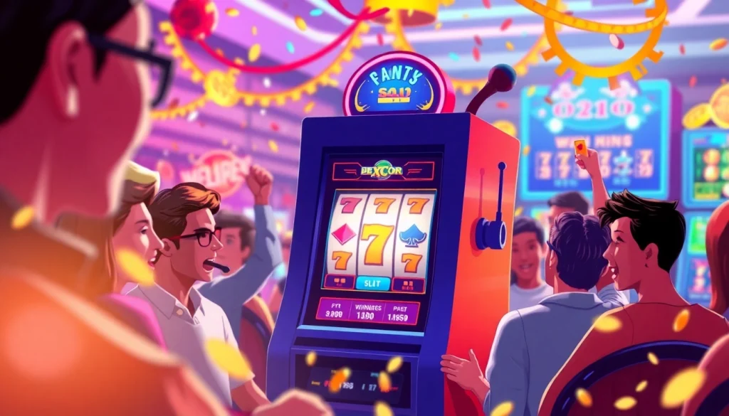 Permainan slot gacor yang menggembirakan dengan pemain bersemangat di kasino online.