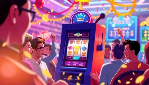 Permainan slot gacor yang menggembirakan dengan pemain bersemangat di kasino online.