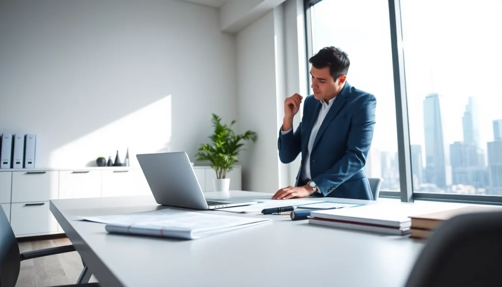 Analysiere finanzielle Strategien auf https://zukunftkapital.de in einem modernen Büro mit Stadtblick.