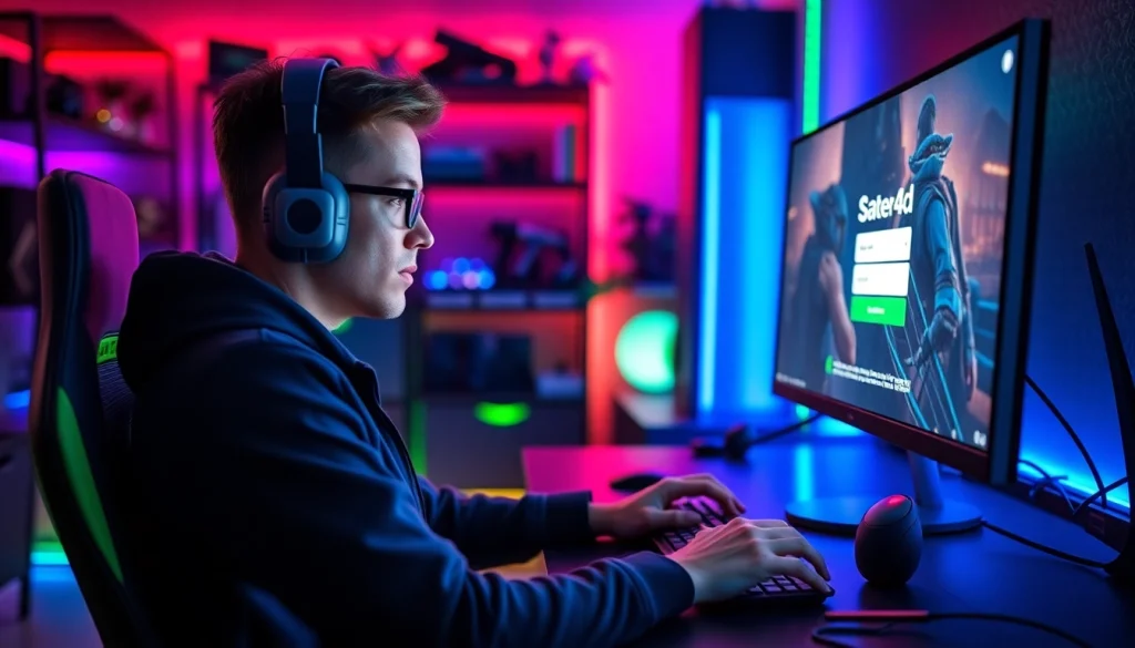 Permainan scater4d login game menarik perhatian gamer di depan layar komputer.