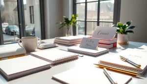 Showcase elegant products from a stationery company with cozy workspace elements.