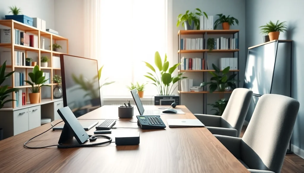 Utilize VoIP technology in a modern home office setup to enhance productivity.