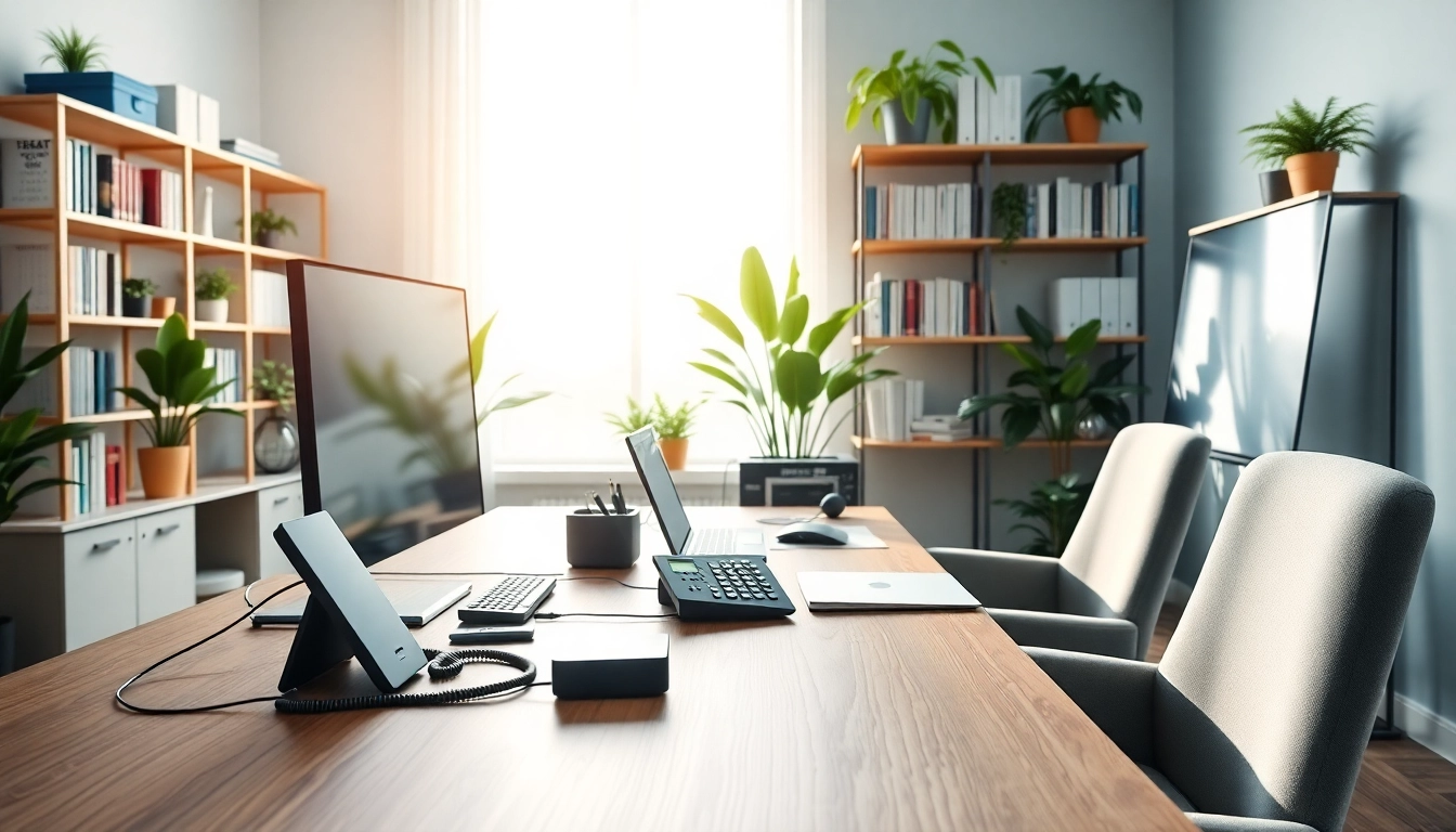 Utilize VoIP technology in a modern home office setup to enhance productivity.
