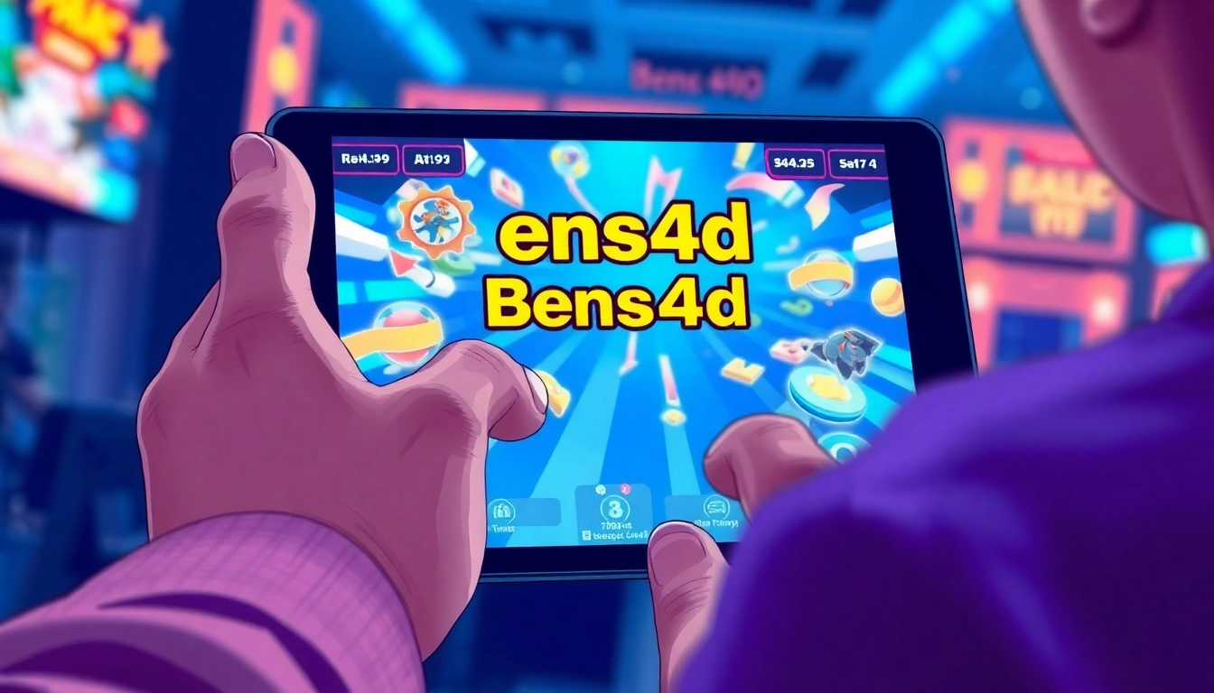 Menggambarkan pemain yang terlibat dalam bensu4d login game dengan antusiasme dan interaksi digital yang cerah.