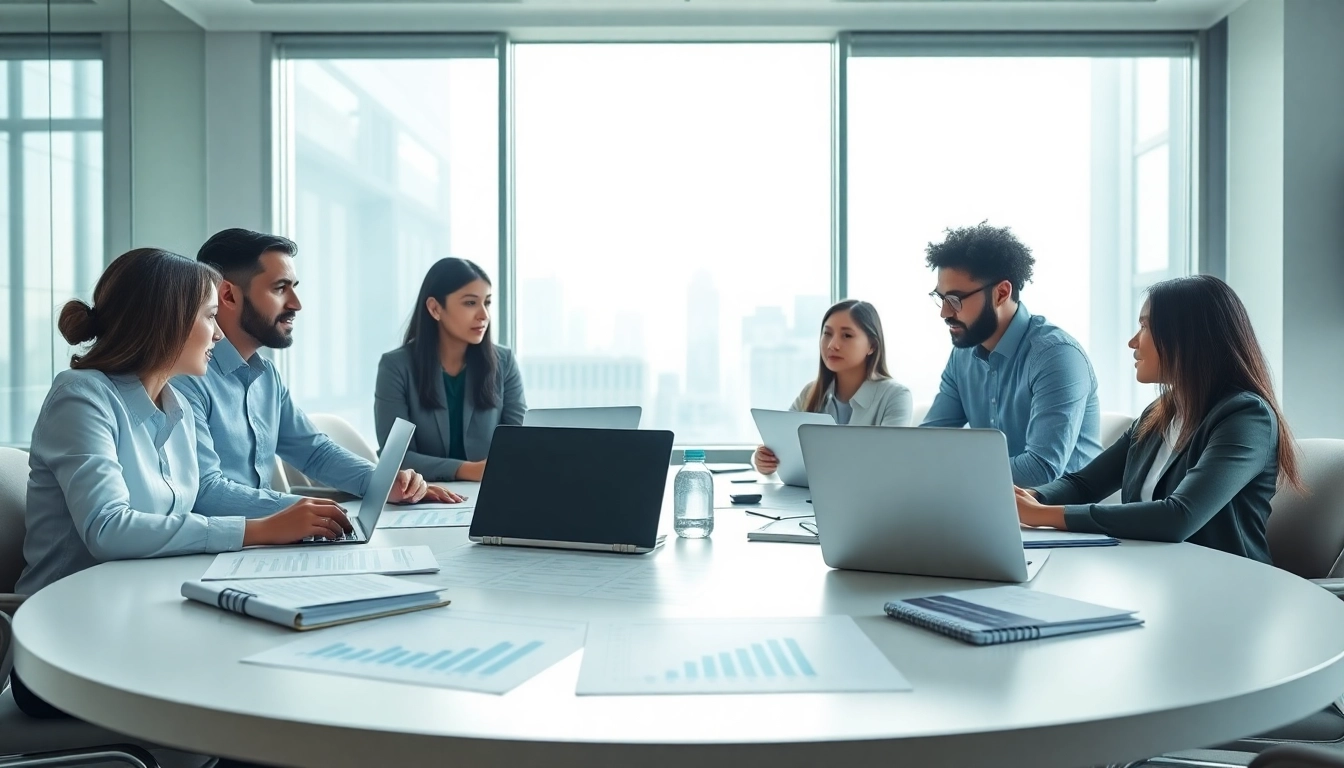 Team collaborating on a marketing strategy at https://www.ound-ound.com in a modern office.