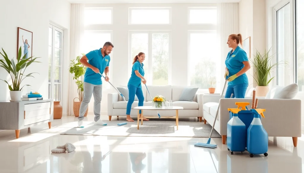 Cleaning Service professionals performing meticulous cleaning in a bright, inviting home environment.