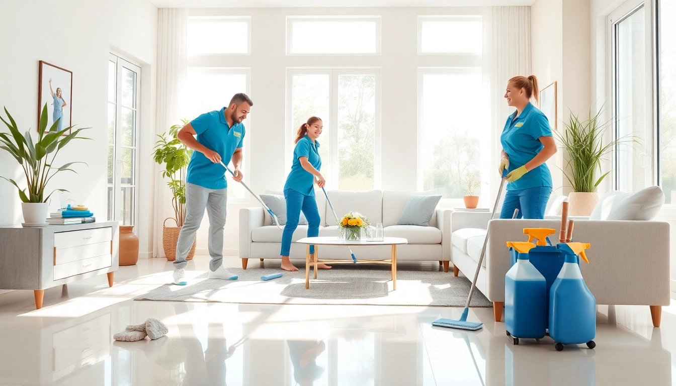 Cleaning Service professionals performing meticulous cleaning in a bright, inviting home environment.