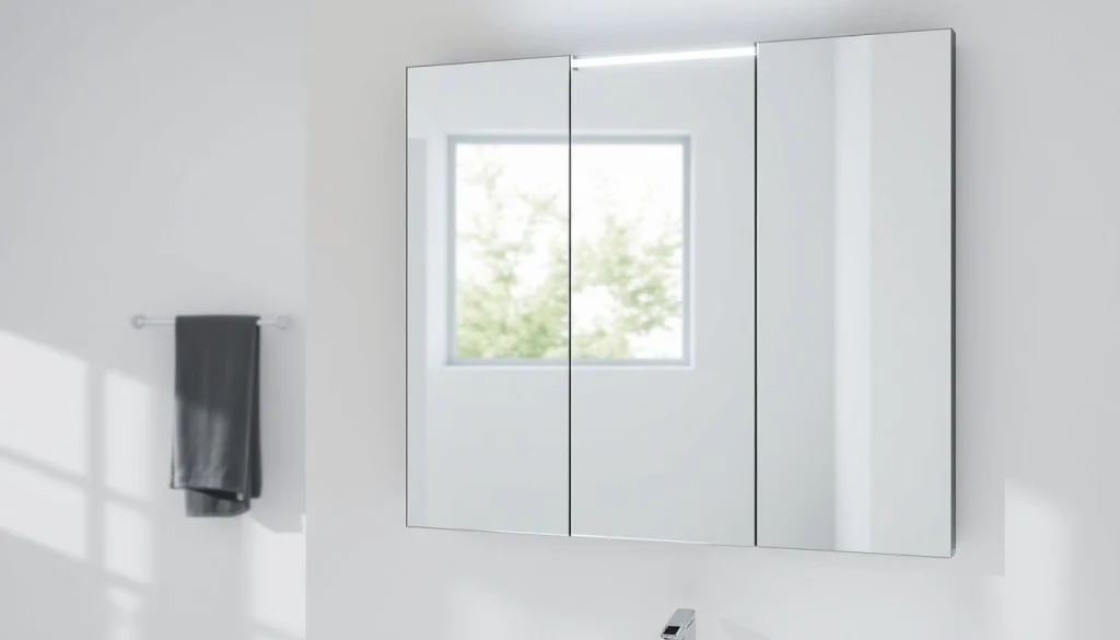 Efficient spiegelschrank mit led Beleuchtung in modernem Badezimmer mit klaren Linien.