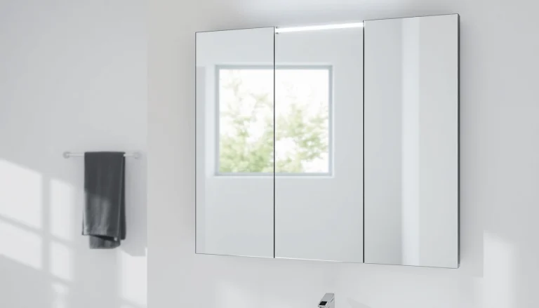 Efficient spiegelschrank mit led Beleuchtung in modernem Badezimmer mit klaren Linien.