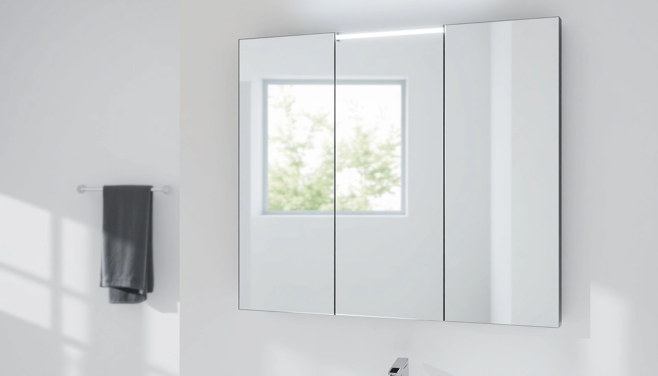 Efficient spiegelschrank mit led Beleuchtung in modernem Badezimmer mit klaren Linien.