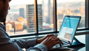 Utilizing a LinkedIn Profile Rental for effective networking in a modern office setting.