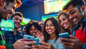 Engage with the best sports betting apps in India featuring excited users immersed in sports action.