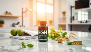 HGH FOR SALE - High-quality HGH bottle showcased on a marble countertop, emphasizing health.