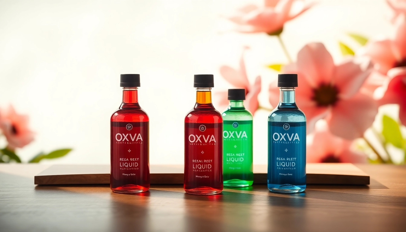 Genießen Sie die Aromen von Oxva Liquid in stilvollen Flaschen auf einem eleganten Tisch.