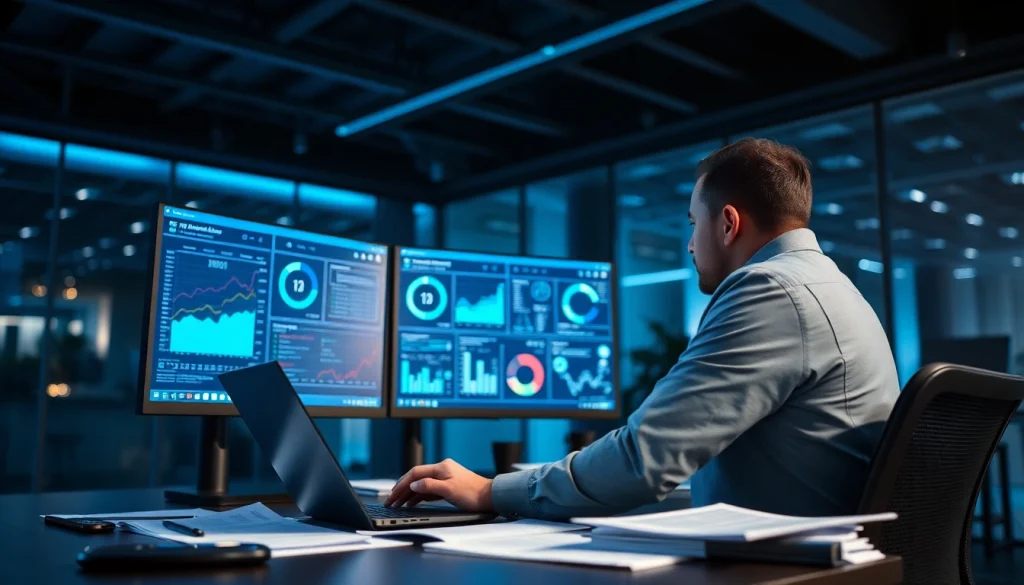 Cyber security fredericksburg expert analyzing digital data in a contemporary office.