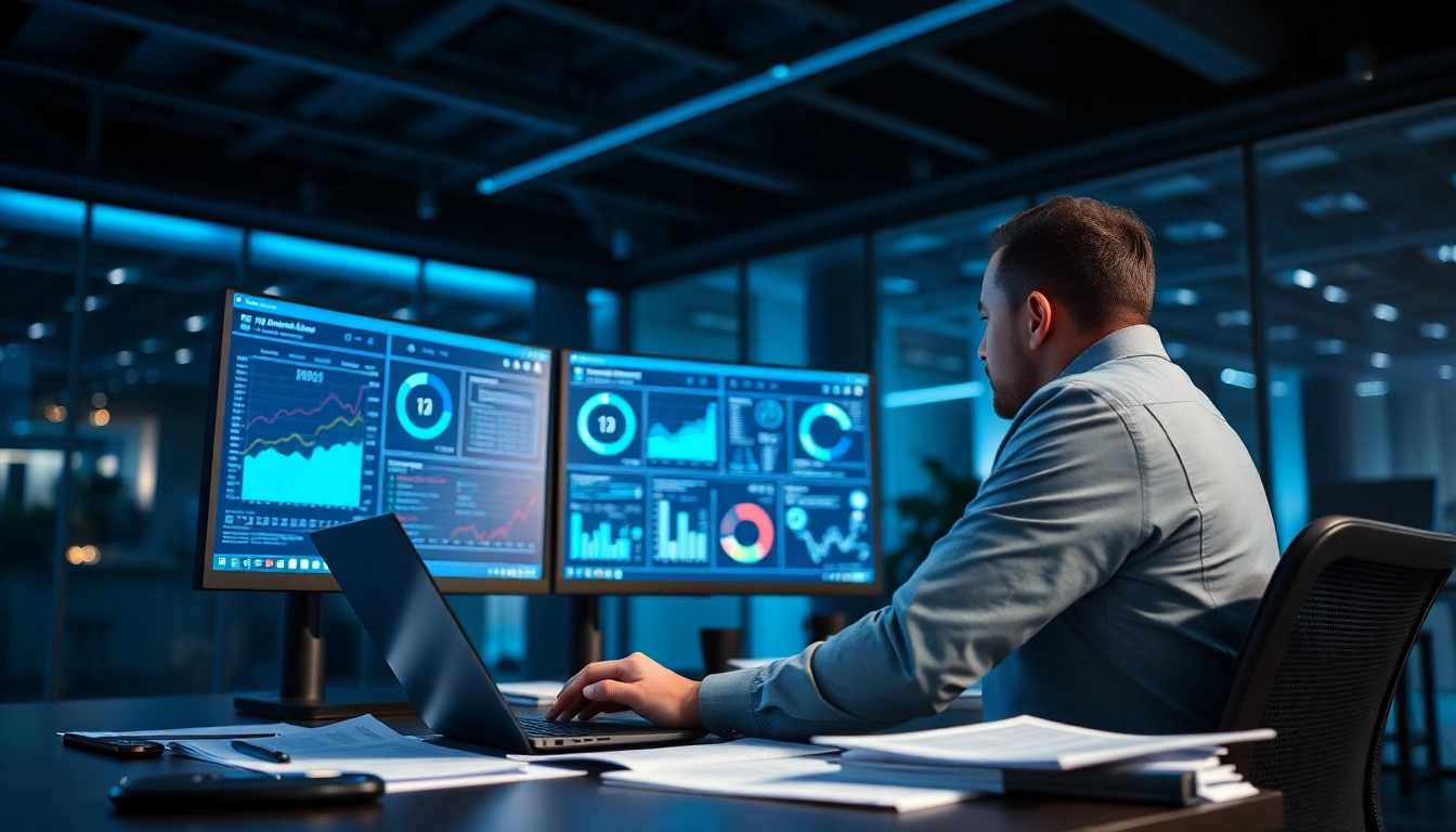 Cyber security fredericksburg expert analyzing digital data in a contemporary office.