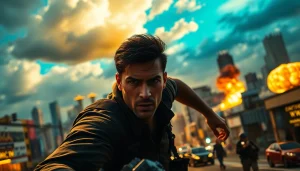 Bayside Boom action scene showcasing an ex-special forces captain in a tense urban environment.