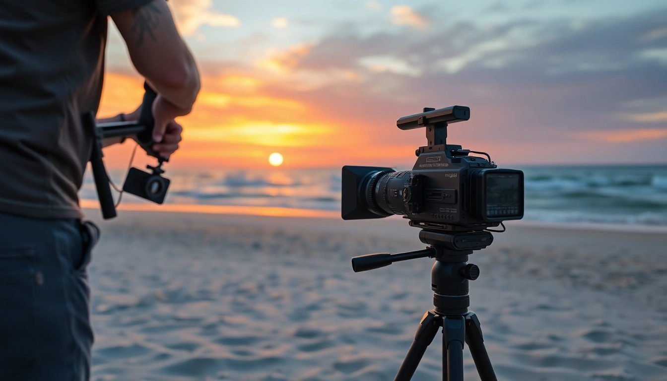 Capture stunning Vediography moments with a professional videographer on a beach at sunset.