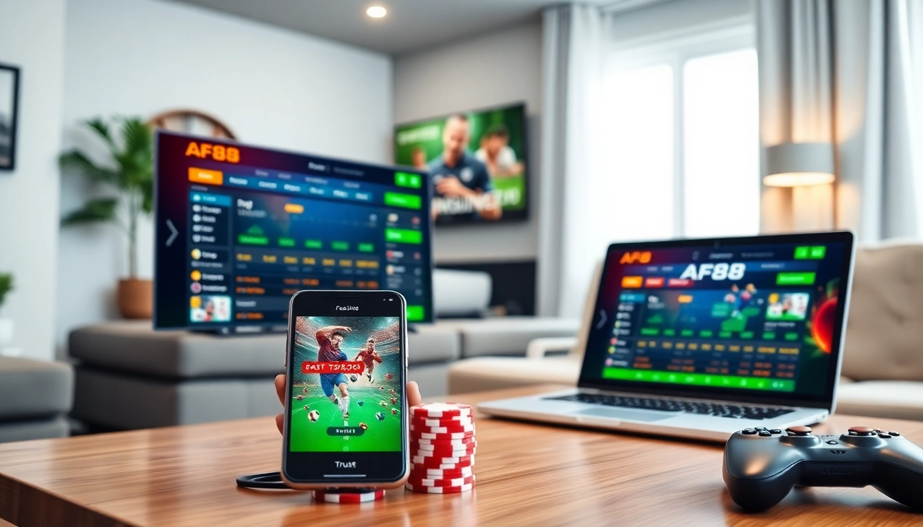 Engaging interface of AF88.com on smartphone with poker chips, showcasing online betting