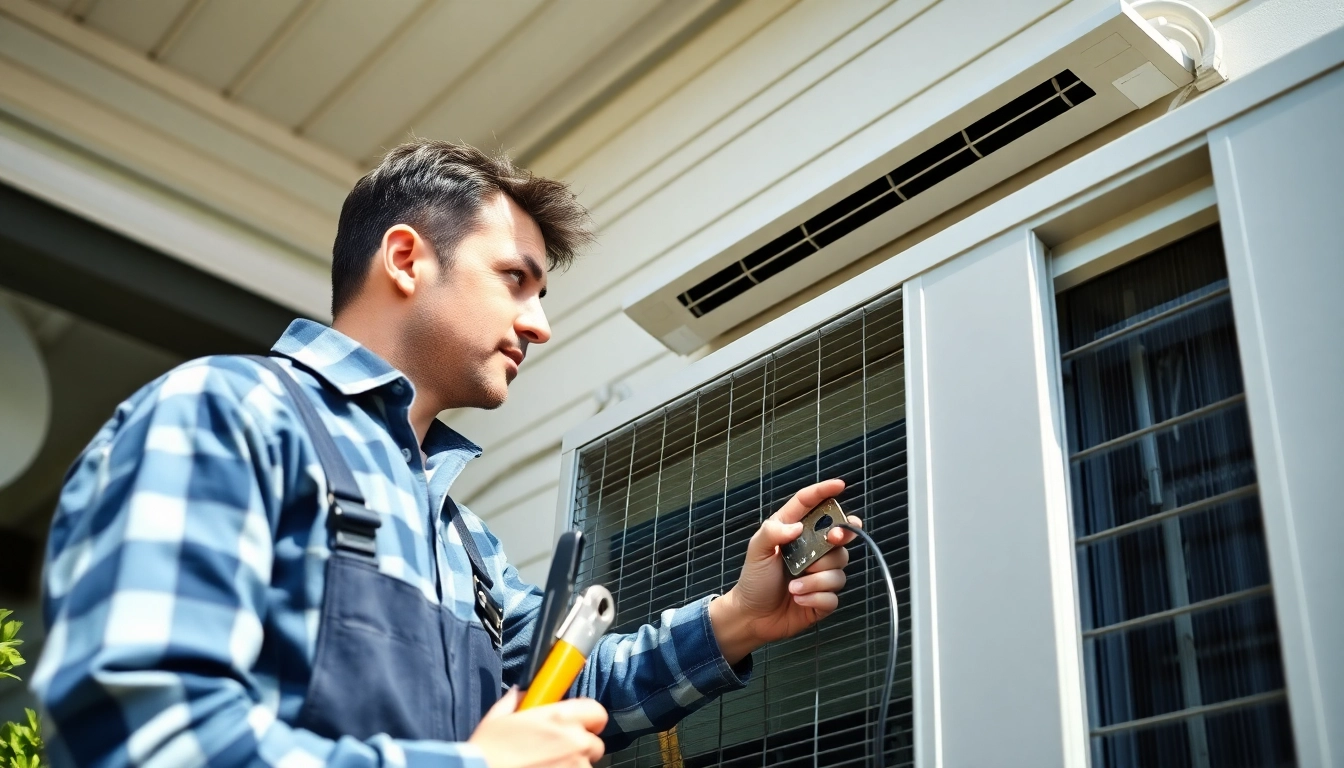 Technician providing HVAC service at https://nobleheatingairservices.com in a modern residential setting.