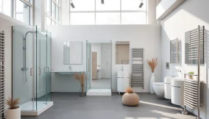 Sonni sanitär GmbH präsentiert hochwertige Badprodukte in einem modernen Ausstellungsraum.