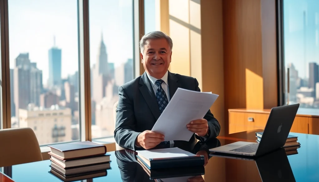 Engaged personal injury attorney from https://www.cohanlegal.com reviewing case details in a professional office environment.